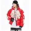 Parkas pour hommes Hiver Rétro Squelette Parka Hommes Veste Lumineuse Hip Hop Street Harajuku Y2k Épaissir Chaud Rembourré Manteaux Lâche Coupe-Vent Manteau Unisexe 230926