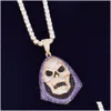 Pendant Necklaces Hip Hop Hoody Skl Purple Stone Necklace Tennis Chain Gold Sier Cubic Zirconia Rock Jewelry Drop Delivery Pendants Dh7O2