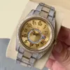 Full Diamond Watch Mens Automatiska mekaniska klockor 41mm med diamantpäckt stålarmband Fashion Business Wristwatch Montre D255i