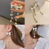 Brincos pendurados 2023 elegante arco longo imitação pérola borla brincos festa meninas luz jóias de luxo moda coreana gota para mulher