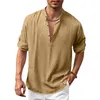 Chemises décontractées pour hommes 2023 Chemisier de mode Chemise en lin de coton Tops amples Tee-shirt à manches longues Printemps Automne Beaux hommes