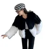 Cappotto da donna in pelliccia sintetica invernale da donna, design alla moda coreano, colore a contrasto, maniche lunghe, spesso, caldo, elegante