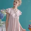 Damen-Nachtwäsche, Vintage-Royal-Prinzessin-Baumwoll-Nachthemden für Damen, Sommer, kurzärmelig, niedlich, lockere Mädchen-Nachthemden
