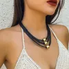 Choker Salircon Punk CCB Bead Pendant Simple Multi Layered Leather Wax Rope Chavicle Necklace Women's Casual Neck smycken