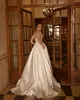 Designer Appliqued Wedding Dresses With Pockets Bridal Gowns Spaghetti Straps V Neckline A Line Satin Sweep Train Vestido De Novia