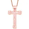 Cubic Zirconia Iced Out Cross Pendants Halsband för män Kvinnor Ny Hip Hop Bling Micro Paled CZ Stone Rapper -smycken Rose 18k Real 246J