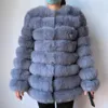 女性の毛皮のフェイクファー70cm 100％本物の毛皮の毛皮のコート衣装長袖の品質銀女性冬の温かい厚い自然な毛皮230925