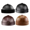 Berets 1 stück männer vintage echt leder beanie hut herbst winter samt warme randlose hüte motorhaube dad caps retro vermieter hut schädelkappe 230922