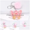 Key Rings Pink Pompom English Letter Keychains Gold Leaf Alphabet Chain With Puffer Ball Glitter Gradient Resin Car Handbag Drop Deliv Dhvtb