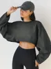 Women's T Shirts Woman's Hoodie Round Neck Crop Top Sport Backing Shirt Loose T-shirt Solid Knitwear Long Sleeve Female Korean Fashion