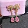 Kolczyki Dangle 14k Rose Gold Pink Topaz Stone Earring Familes Aros Mjer Oreja Orecchini Drop for Women