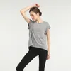 Camisas ativas yoga fitness roupas de ginástica de secagem rápida para mulheres camiseta solta volta oca gola redonda esportes topos