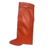 Boots Fashion Trouser Leg Boot Crocodile Print Wedges High-Heel Knee Length Knight Big Size Women's Shoes Black Red Pink