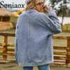 Giacche da donna Vintage Doppia tasca Giacche di jeans larghe Donna Autunno Risvolto monopetto Capispalla con giunture Cappotto casual versatile da donna 230925