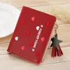 Wallets Women's Short Zipper Korean Version Embroidered Line Love Heart Tassel Leather Coin Purse Card Packet Cartera Mujer249Y