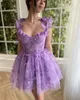 Lavender V Neck Tulle A Line Homecoming Dresses Arabic Lace Applique High Low Princess Short Prom Party Graduation Dresses 01