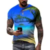 Homens camisetas verão luz solar mar areia estilo casual gráfico moda lazer impresso em torno do pescoço manga curta camisetas tops