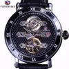 ForSining Tourbillion Obscure Designer Waterproof äkta läder Mens Watch Top Brand Luxury Mechanical Automatic Watch Clock257e