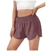 Short de sport et fitness pour femmes, taille élastique, short de course, pantalon de fitness antidérapant, faux deux pantalons de yoga, LU-3056