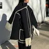 女性のウールブレンド女性スプライスカシミアコートスカーフシックなキルティング濃厚なジャケット2023秋の冬の暖かいストリートウェアル230927
