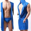 Męska odzież snu Mężczyźni Sexy piżamas Silk Pijama Hombre z kapturem kąpiel szlafroki 5