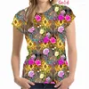 Camisas masculinas 2023 moda feminina roupas de verão casual o-pescoço de manga curta tops senhoras flores impressas blusas soltas camisetas coloridas