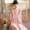 Kvinnors sömnkläder Pure Cotton Long Night Dress Women Autumn Brodery Ruffles Full Sleeve Vintage Kawaii Nightgown Sweet Girl Nightdress