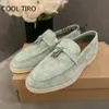 Jurk Schoen Suède Luie Loafers Zomer Lopen Ondiepe Metalen Slot Kwastje Slip-On Flats Paars Rijden Causale Muilezels 230925