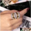 Pierścienie klastra Big 925 Sier koktajlowy palec dla kobiet luksusowe złoto plisowane 238pcs Symised Diamond Maloin Fl Stone Pierścień Biżuteria Del dhvif