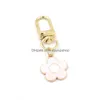 Key Rings Wholesale 5 Petal Plumeria Flower Pendant Keychain Fashion Zipper Pl Charm Planner Charms Accessories Hangbag Hanging Pendan Dhsz4