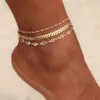 Anklets Vienkim 3st Lot Crystal Sequins Anklet Set Beach Foot Jewelry Vintage Ankel Armband för Women Summer Party Gift 202213378