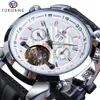 ForSining White Tourbillon Mechanical Men Watches Automatisk kalenderskelett äkta läderbälten armbandsur Relogio Masculino218o