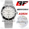 GF 42mm AB2010121 ETA A2824 Automatisk herrar Titta på svart keramisk bezel vit urtavla rostfritt stål mesh armband utgåva PTBL PU283Z