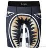 Designer logotipo masculino boxers plana série tubarão impresso esportes respirável seda gelo secagem rápida roupa interior apertada