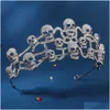 Hair Jewelry Skl Halloween Crown Sier Color Goth Punk Accessories Cosplay Head Gothic Party Crystal Tiara Drop Delivery Hairjewelry Dhpqi