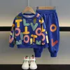 Set di abbigliamento Autunno Abbigliamento per bambini Ragazzo Pullover in cotone Felpa e pantaloni Set Baby Girl Stampa lettera Pantaloni sportivi Tuta 230926