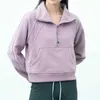 Tenues de yoga LU-99 Femmes Fitness Sweats à capuche Runing Veste Dames Sport Demi-Zip Sweat-shirt épais Lâche Manteau de style court avec trou de pouce en polaire Sportwear11451