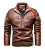 Men's Fur Autumn Sumiton And Winter Stand Collar Embroidered PU Leather Coat European Motorcycle Jacket Man