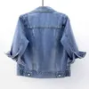 Damenjacken Frühling Sommer Halbarm Frauen Kragen Distressed Mantel Damen gewaschene abgeschnittene Jeansjacke Mädchen zerrissene Jean Cardigan Schal 230925