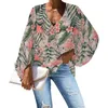 Camicette da donna Primavera Donna Camicie casual in chiffon Manica lunga Scollo a V Pelle di leopardo allentata con piante tropicali Fiori Stampa Donna 2023