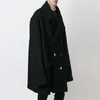 Men's Wool Mauni Coat Super Loose Oversize Mid-length Double-breasted Large Lapel Black