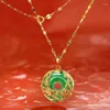 Pendant Necklaces Wholesale Jewelry--- Dragon And Phoenix Necklace For Women Green Imitation-Jade Ancient Mascot Pure Gold Plated With 45