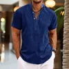 Koszulki męskie 2023 Męskie zwykłe krótkie rękawowe bawełniane koszule lniane streetwear czyste koszulki Męskie koszule YQ230926