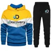 Masculinos Tracksuits New Hot Patch Discovery Channel Masculino Sweatwear Hoodie + Sweatpants Set Outono Inverno Quente Sweatwear Set Masculino Hoodie Pulôver X0926