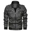 Men's Fur Mens Leather Jackets Motorcycle Stand Collar Zipper Pockets Male US Size PU Coats Biker Faux Fashion Outerwear