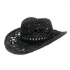 Berets Yose mão tricô ocidental cowboy cowgirl chapéu palha verão mulheres sol oco out bege mulheres homens unisex sunhat