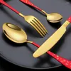 Dinnerware Sets 4pcs/set Christmas High Quality Flatware Set Stainless Steel Red Green Knife Fork Spoon Cutlery Kitchen