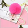 Porte-clés Perles Pompons Bijoux Fluffy Lapin Boule De Fourrure Porte-clés Femmes Mode Creative Fuzzy Peluche Porte-clés Porte-Drop Livraison Dhnc4