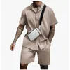 Summer Lapel Short Shirt Shorts Strasze Solid Kolor Sport Sport Fashion Suit Men Nowy bawełniany dres