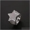 Cluster Rings Men Fashion Copper Gold Sier Iced Out Star Ring High Quality Cz Stone Shape Jewelry Drop Delivery Dhgf8